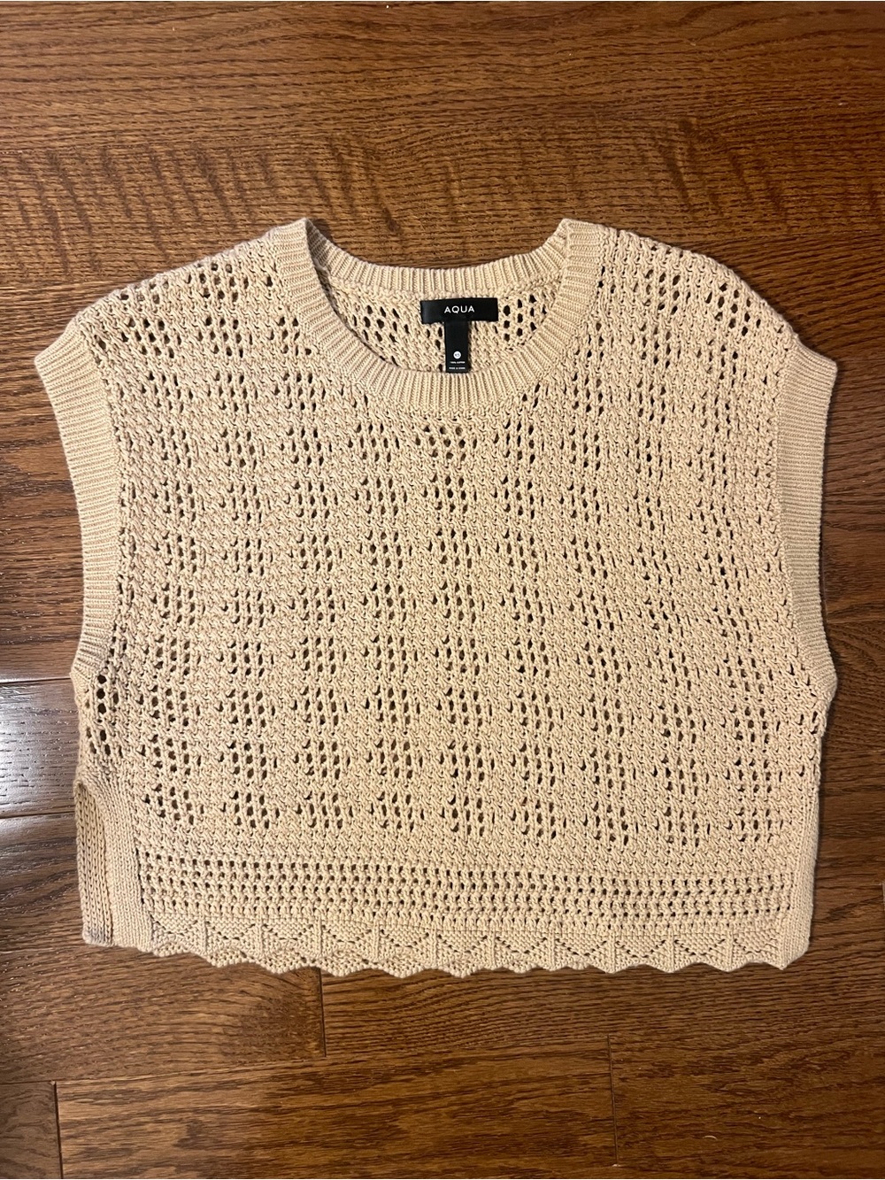 Aqua Cream Open-Knit Sleeveless Crop Sweater